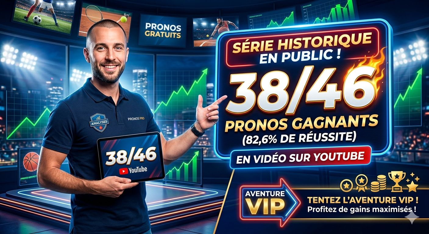 Série historique MediaPronos - 38 pronostics gagnants sur 46 en vidéo YouTube