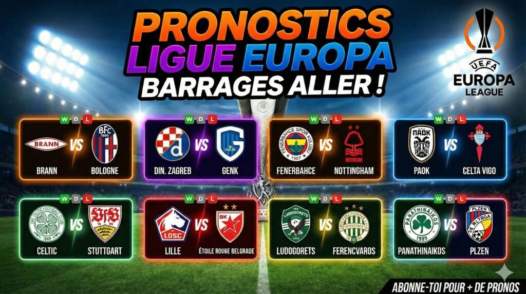 Pronostic Europa League : analyse des 8 matchs de ce jeudi 19 février 2026 !