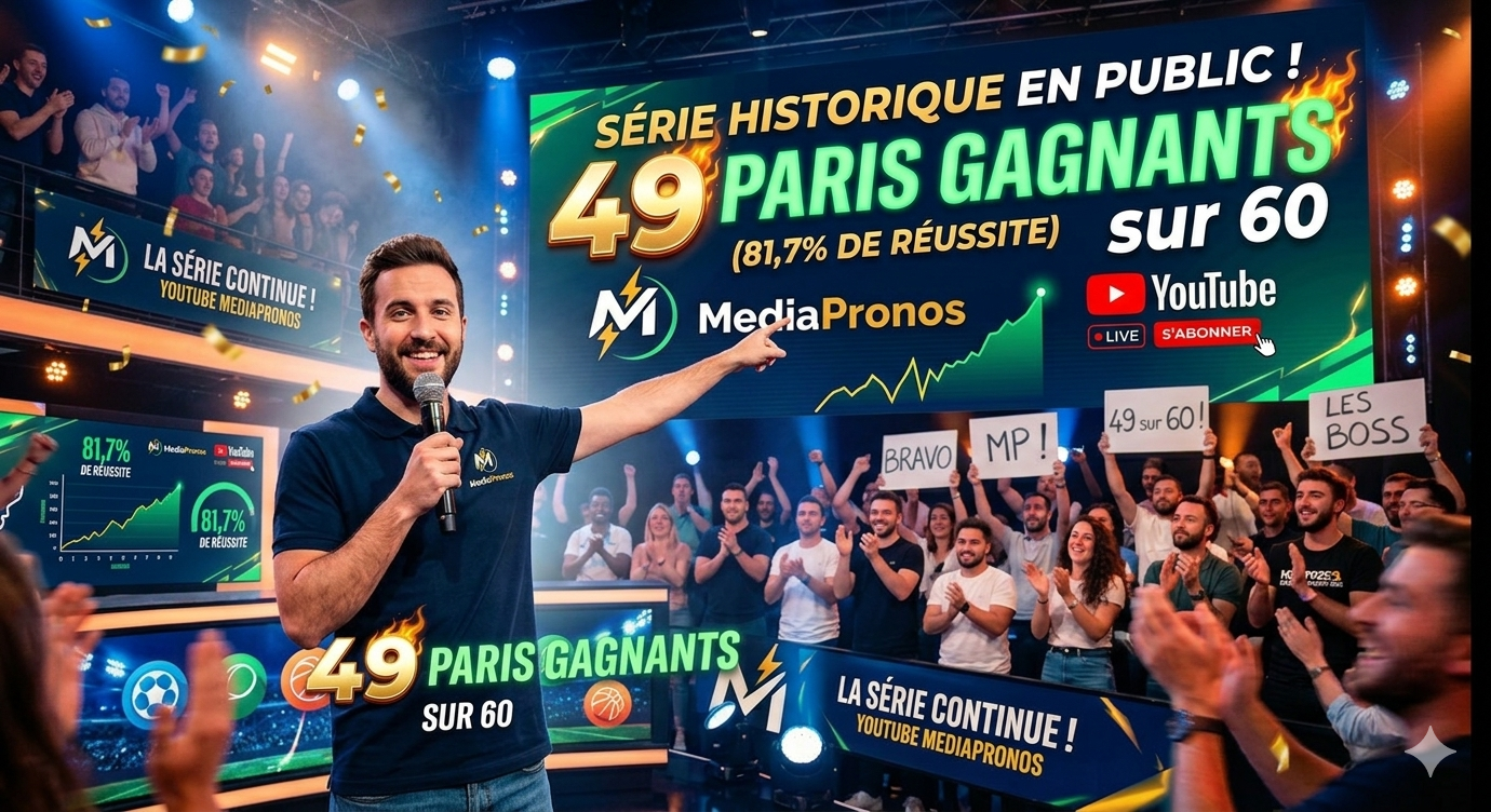Série historique MediaPronos - 49 pronostics gagnants sur 60 en vidéo YouTube