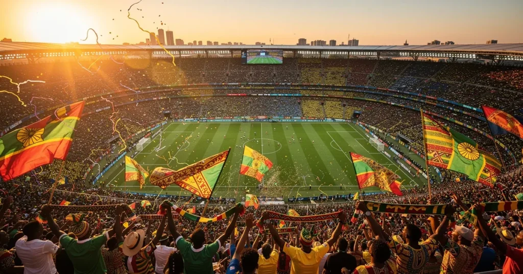 Stade comble et supporters africains aux couleurs de leurs nations lors de la Coupe du Monde 2026