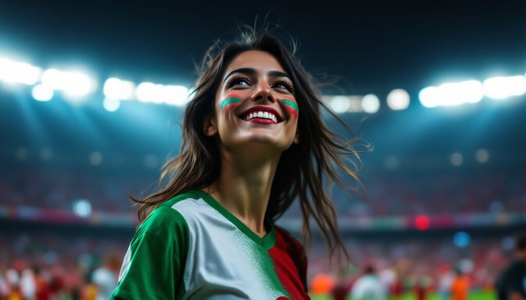 Supportrice algérienne en maillot vert et blanc dans un stade, Coupe du Monde 2026
