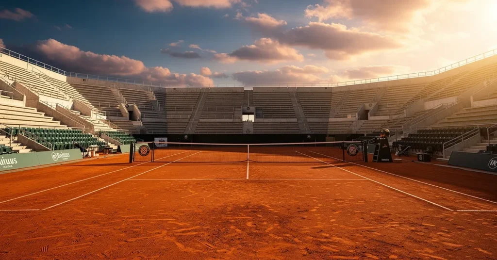 Court en terre battue de Roland-Garros sous le ciel de Paris, météo du tournoi