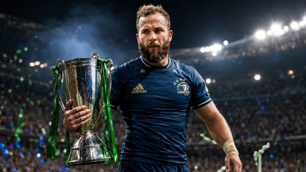 Jamison Gibson-Park, demi de mêlée du Leinster, avec le trophée de la Champions Cup