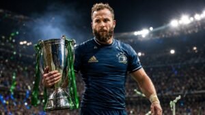 Jamison Gibson-Park, demi de mêlée du Leinster, avec le trophée de la Champions Cup