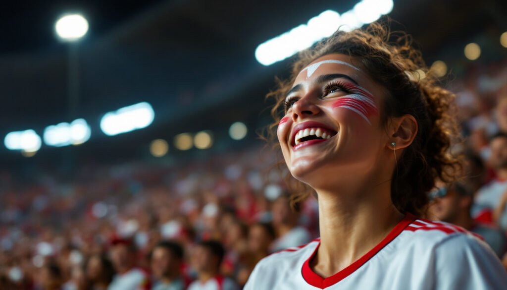 Supportrice jordanienne en maillot blanc dans un stade, Coupe du Monde 2026