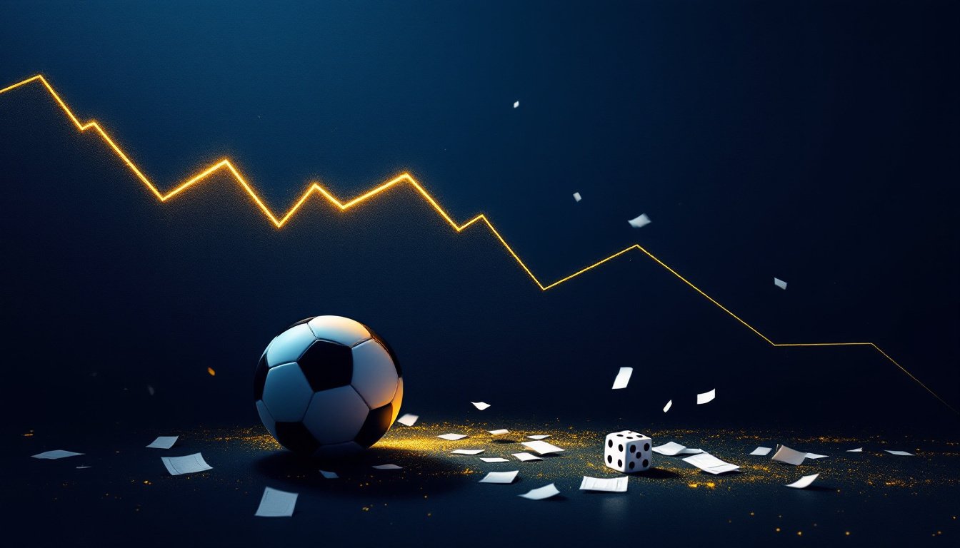 Pourquoi les parieurs sportifs perdent : courbe descendante, ballon, d&eacute;s et tickets