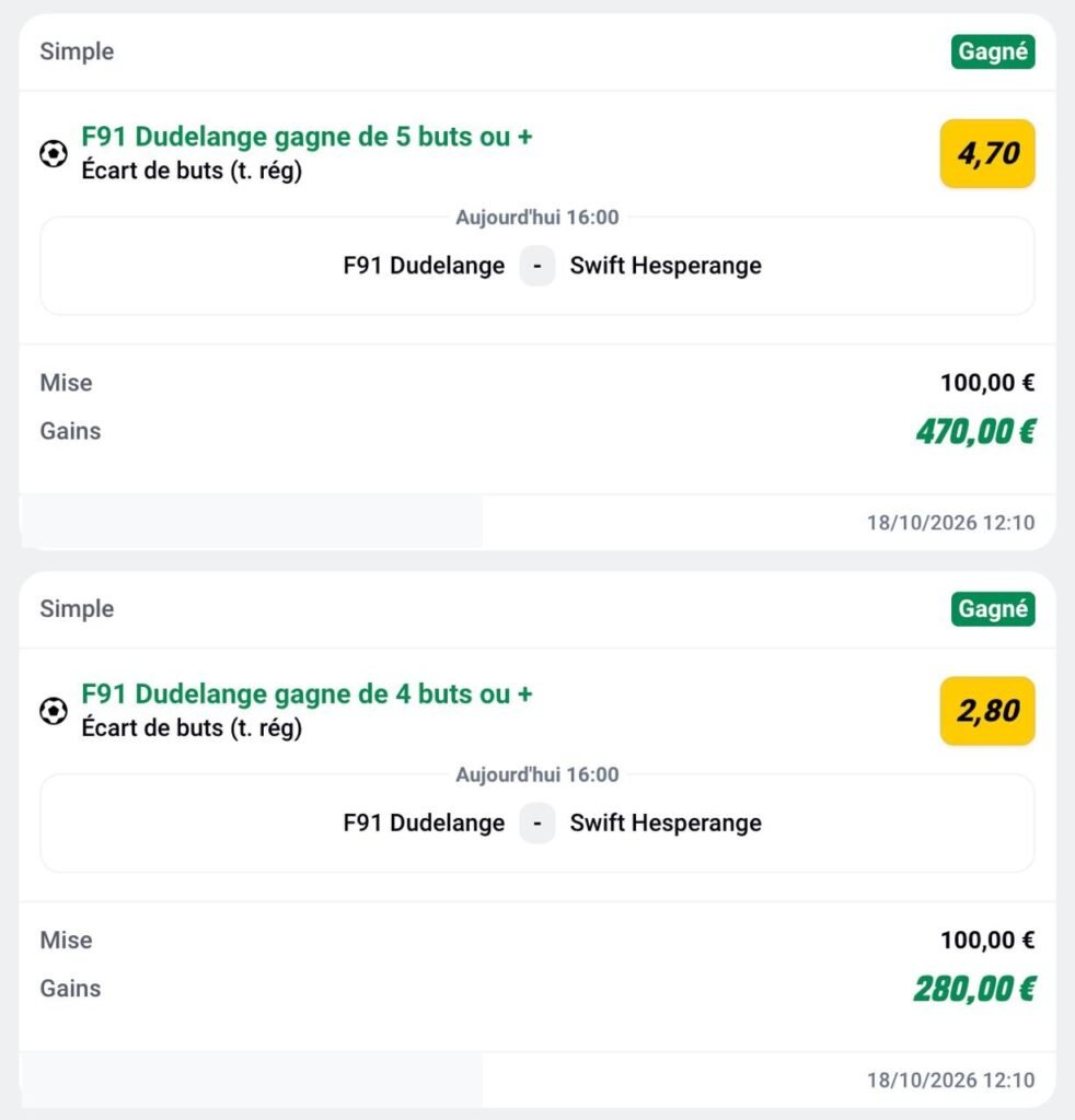 Ticket de pari sportif gagnant d'un membre MediaPronos
