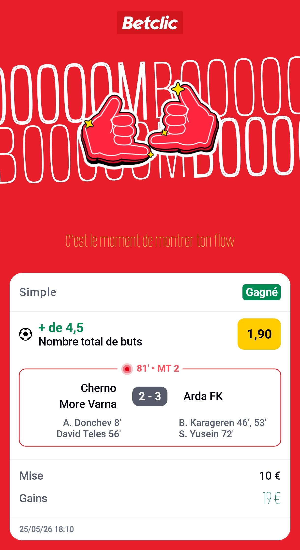Ticket de paris sportifs gagnant partagé par un membre MediaPronos #2