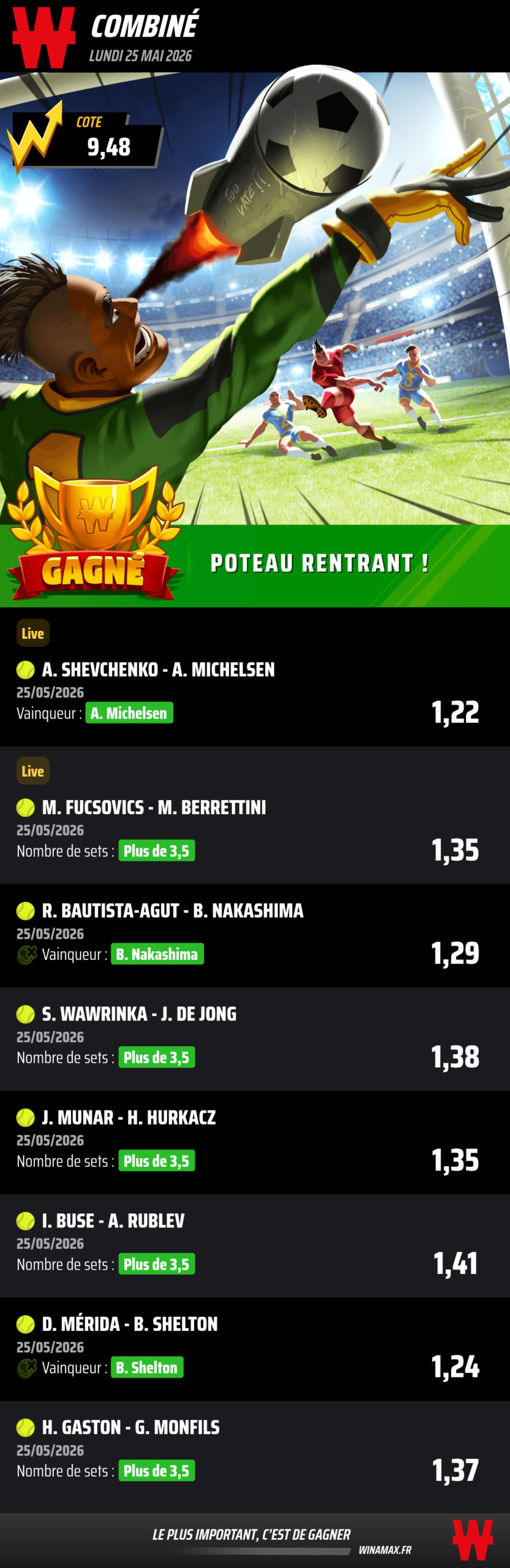 Ticket de paris sportifs gagnant partagé par un membre MediaPronos #1