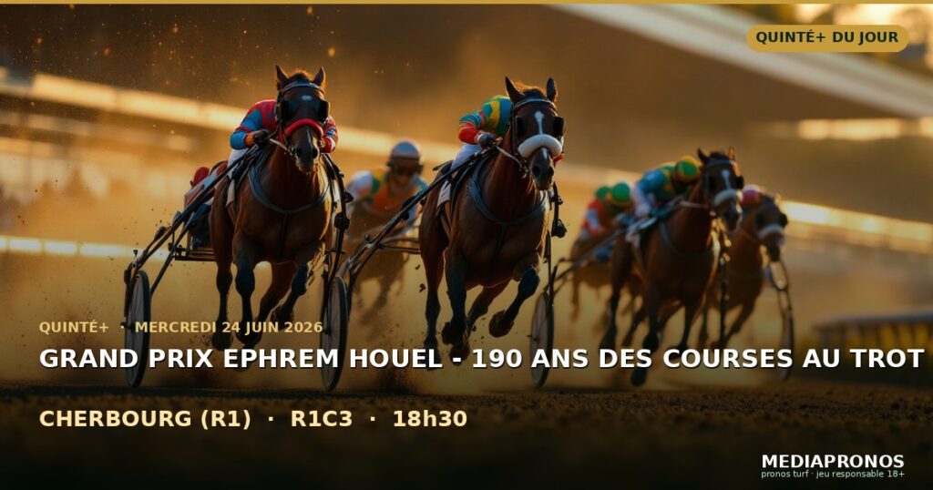 Quinte+ 2026-06-24 : 3ème course - Grand Prix Ephrem Houel - 190 Ans Des Courses Au Trot a Cherbourg (R1) - pronostic MediaPronos