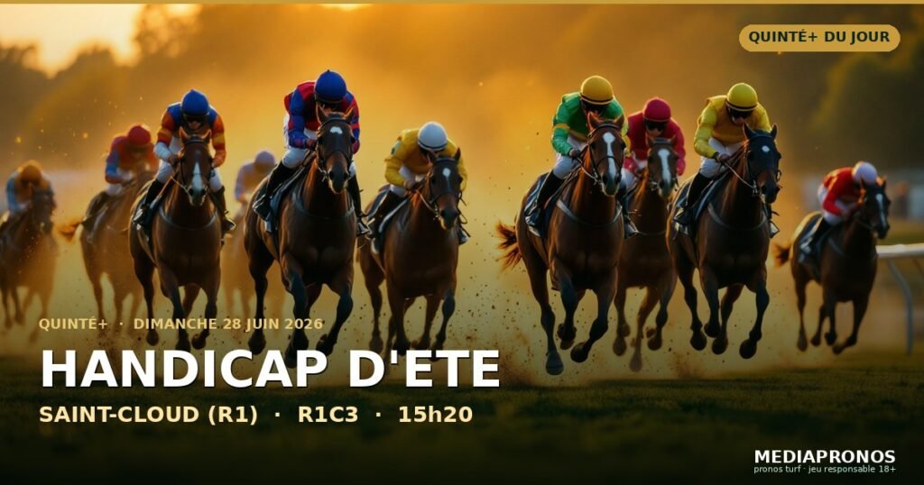 Quinte+ 2026-06-28 : 3ème course - Handicap D'Ete a Saint-Cloud (R1) - pronostic MediaPronos