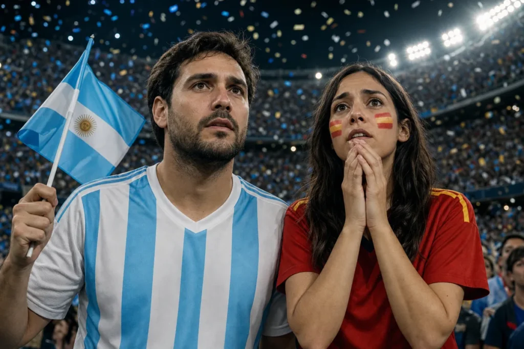 Supporters Argentine et Espagne avant la finale du Mondial 2026