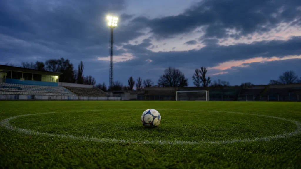 Stade de football roumain vide sous les projecteurs