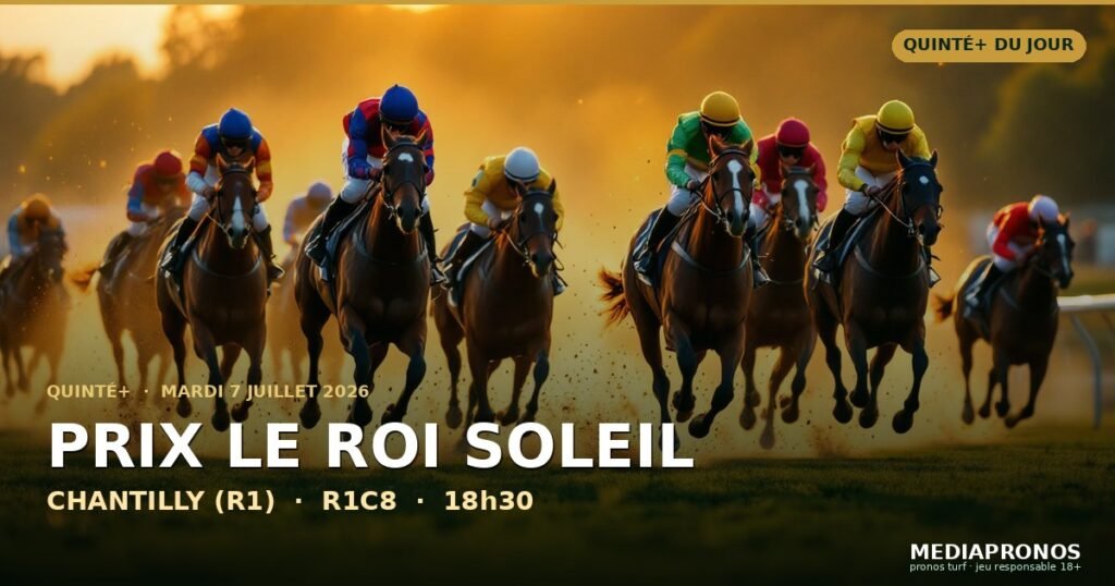 Quinte+ 2026-07-07 : 8ème course - Prix Le Roi Soleil a Chantilly (R1) - pronostic MediaPronos