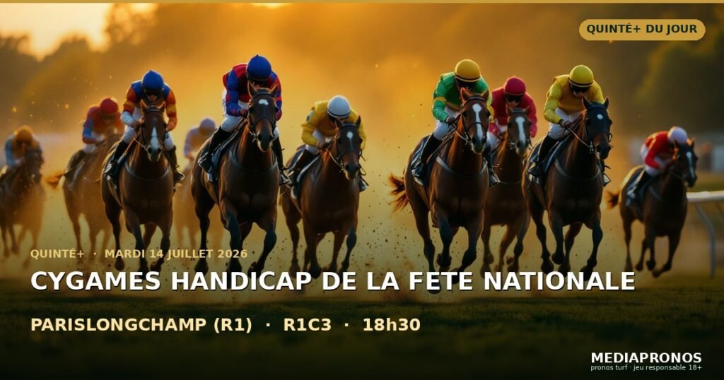 Quinte+ 2026-07-14 : 3ème course - Cygames Handicap De La Fete Nationale a Parislongchamp (R1) - pronostic MediaPronos