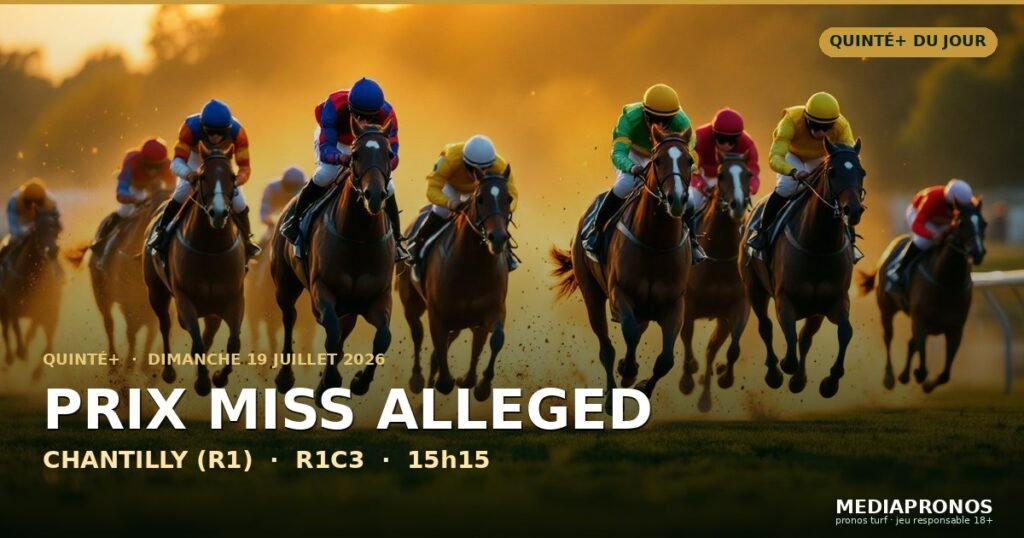 Quinte+ 2026-07-19 : 3ème course - Prix Miss Alleged a Chantilly (R1) - pronostic MediaPronos
