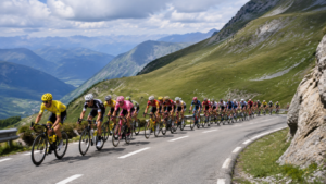 Peloton cycliste sur une route de montagne pour le Tour de France 2026 étape 3 vers Les Angles