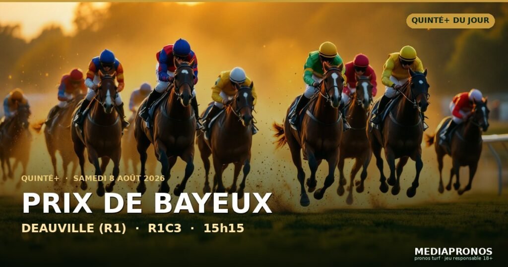 Quinte+ 2026-08-08 : 3ème course - Prix De Bayeux a Deauville (R1) - pronostic MediaPronos