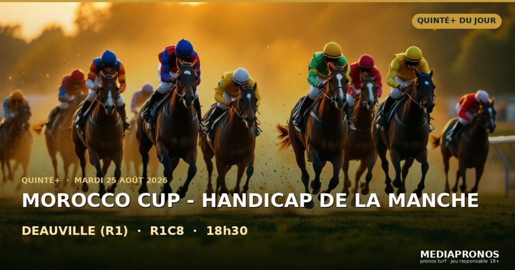 Quinte+ 2026-08-25 : 8ème course - Morocco Cup - Handicap De La Manche a Deauville (R1) - pronostic MediaPronos