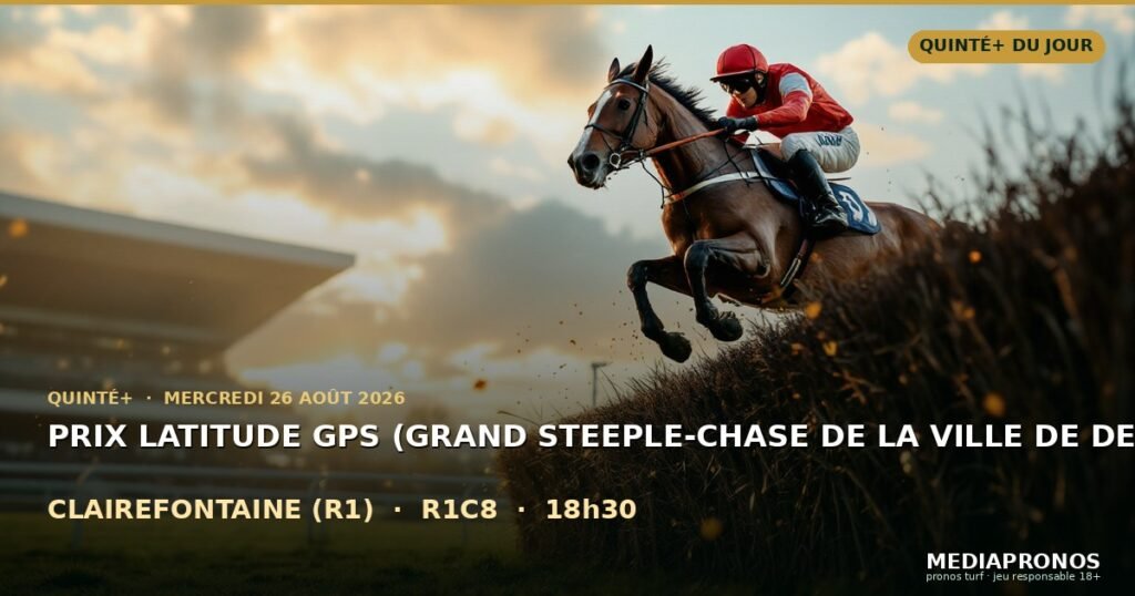 Quinte+ 2026-08-26 : 8ème course - Prix Latitude Gps (Grand Steeple-Chase De La Ville De Deauville) a Clairefontaine (R1) - pronostic MediaPronos
