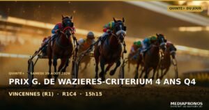 Pronostic Quinté du 29 août 2026 à Vincennes : base solide, cheval en or et tocard