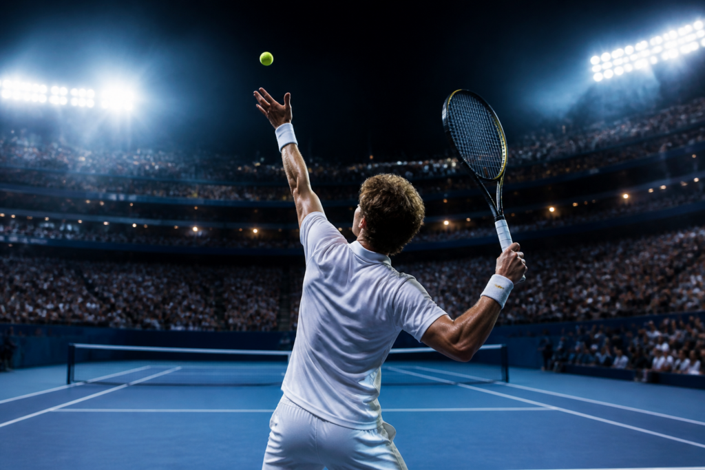US Open 2026, joueur de tennis sur dur sous les projecteurs