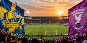 Deux équipes se préparent à s’affronter dans un grand stade
